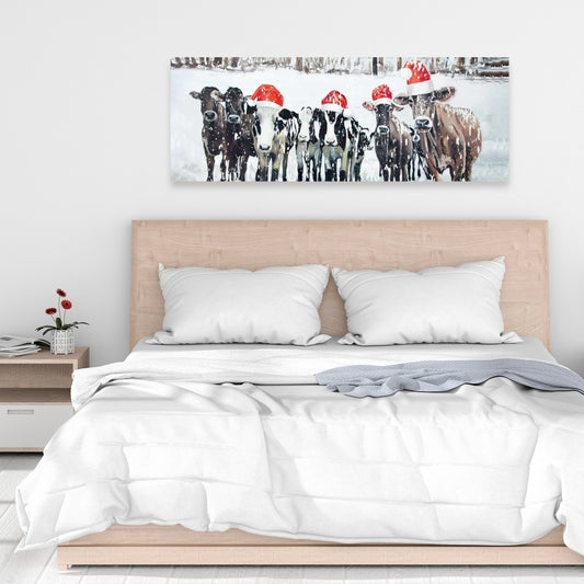 Curious Christmas Cows Canvas | Rustic Farm Animal Decor