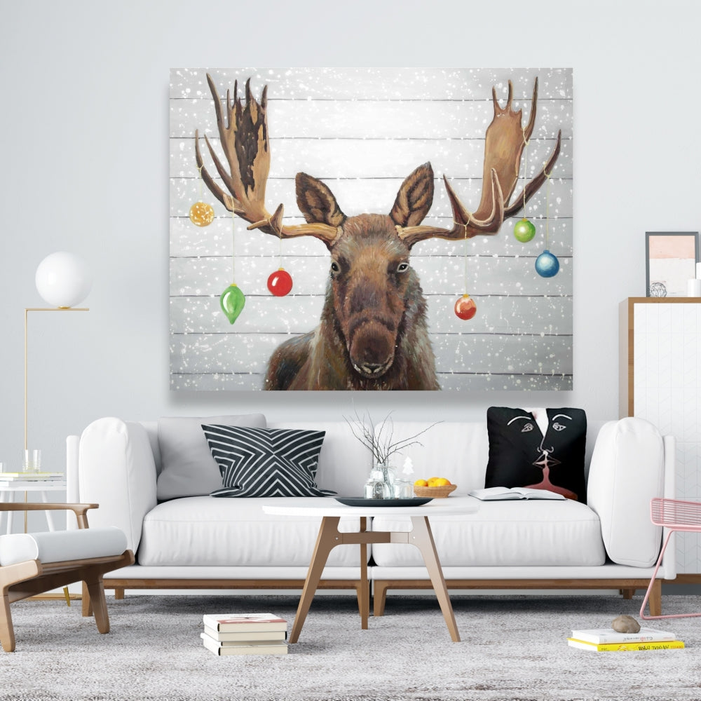 Brown Moose Christmas Balls Canvas - Home Decor Wall Art