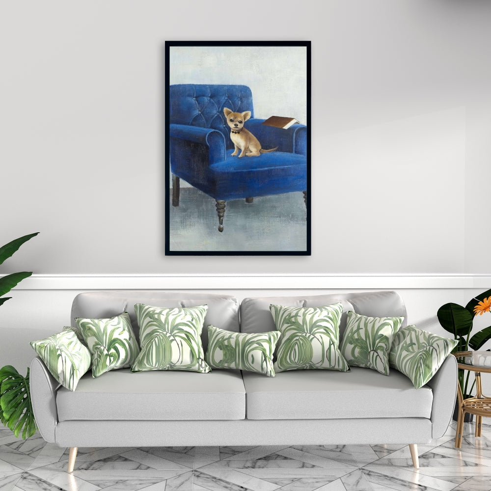 Chihuahua on Blue Armchair Framed Canvas | Pets Home Decor