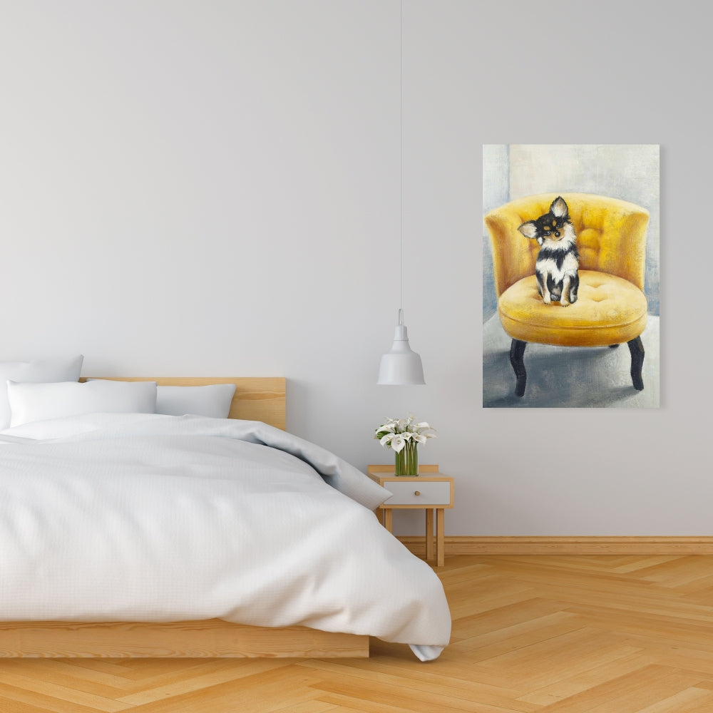 Toile représentant un chihuahua à poil long | Décoration de chambre contemporaine