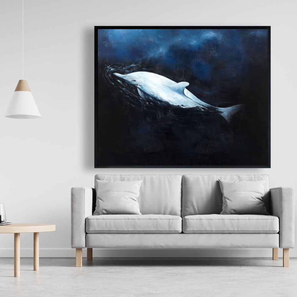 Swimming Dolphin Canvas | Blue Frame | Home Decor Art