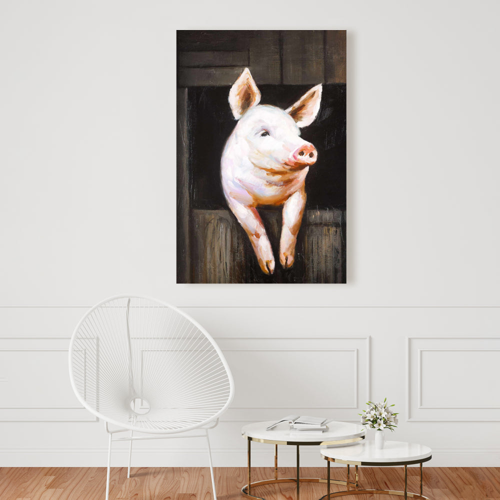 Smiling Pig Canvas - Farm Animal Bedroom Decor for Home