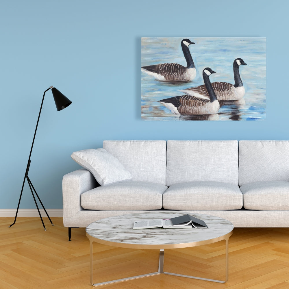 Canada Geese in Water - Blue Canvas Art for Home Decor