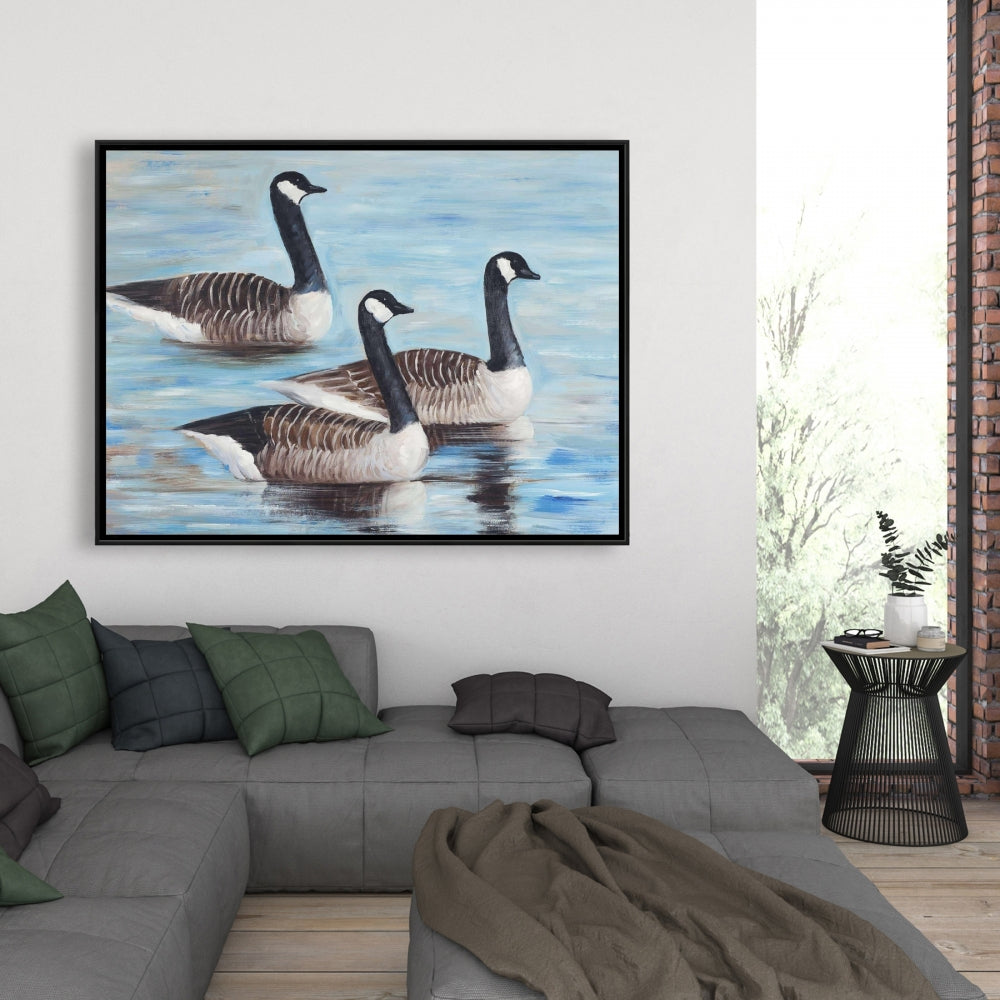 Canada Geese in Water Framed Canvas | Blue Bird Home Decor