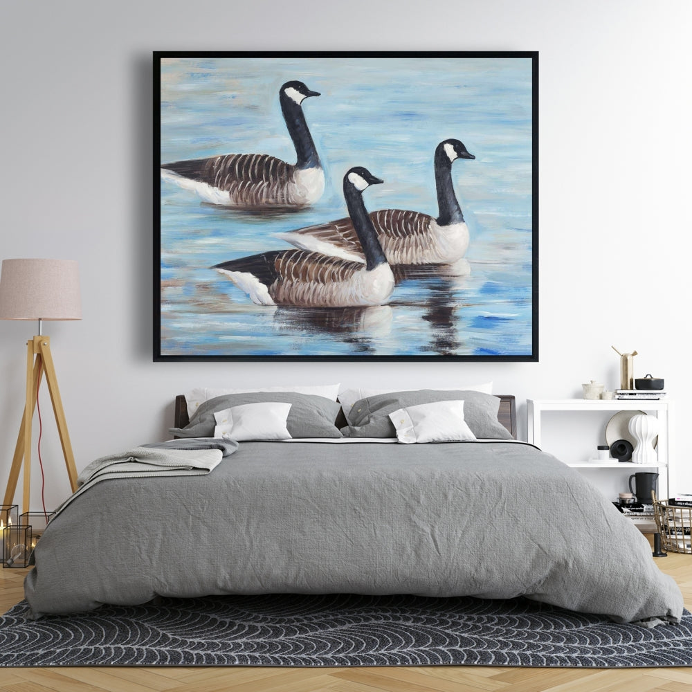 Canada Geese in Water Framed Canvas | Blue Bird Home Decor