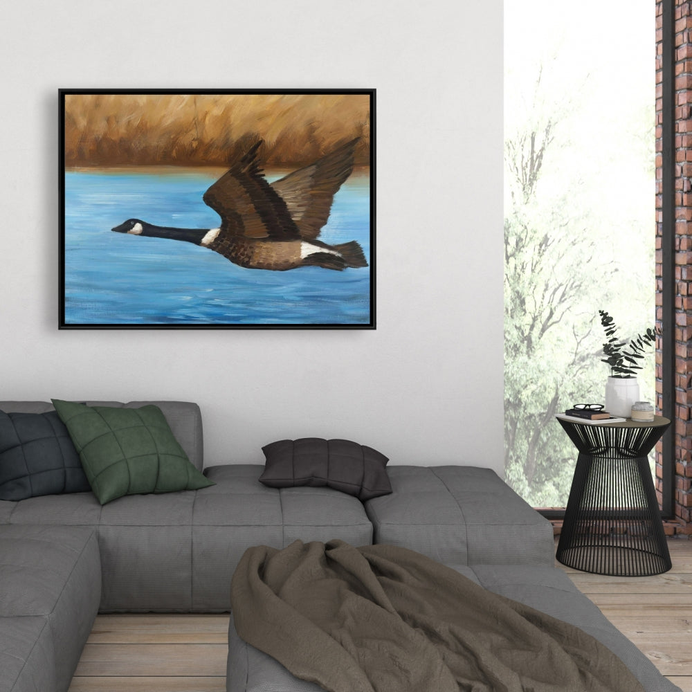 Rustic Canada Goose Canvas | Bedroom Bird Framed Wall Art