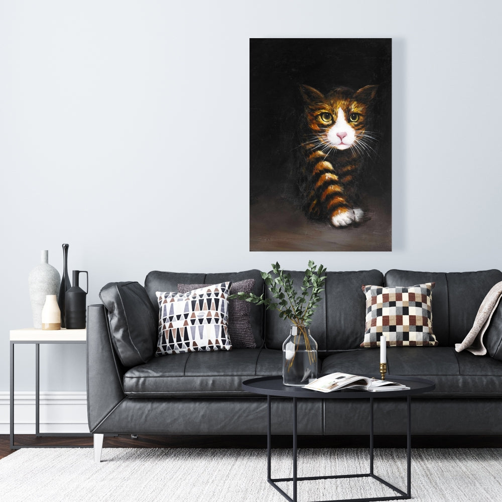 Discreet Cat Canvas - White Pet Animal Art for Home Decor