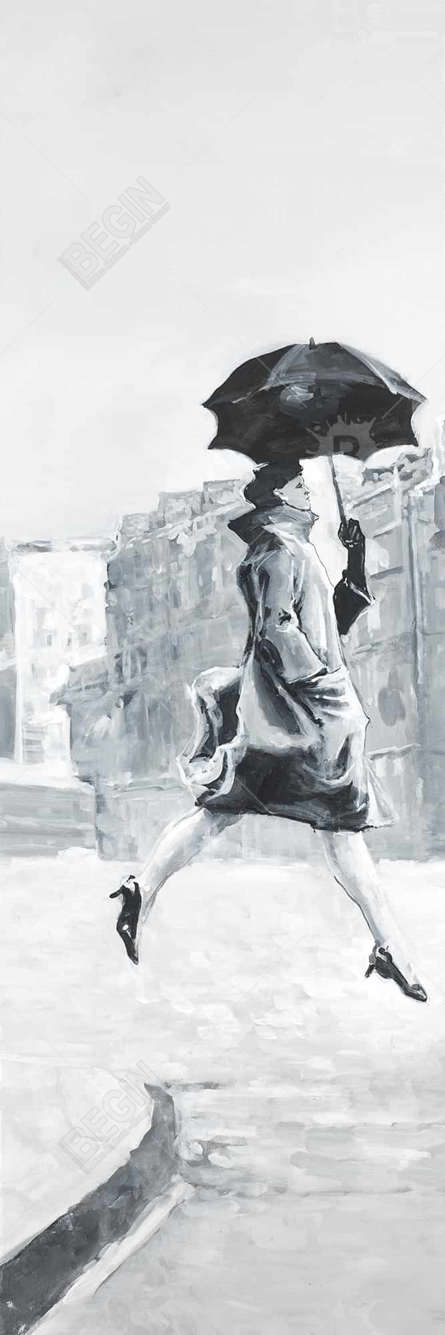 Woman in the Rain Gray Canvas - Elegant Bedroom Home Decor