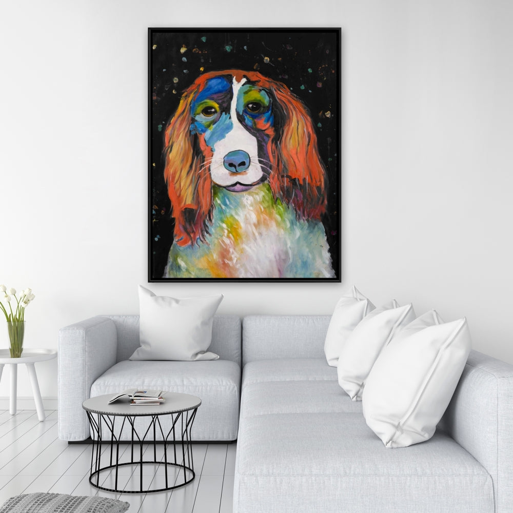 Colorful Dog Canvas - Blue Framed Art for Home Decor