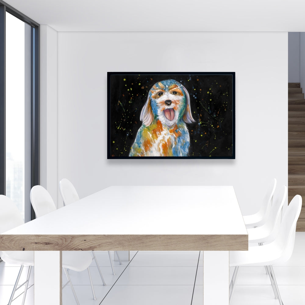 Abstract Labradoodle Canvas - Blue Framed Wall Art Decor