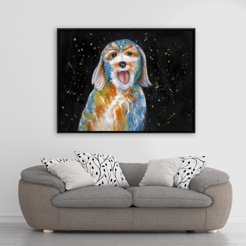 Abstract Labradoodle Canvas - Blue Framed Wall Art Decor
