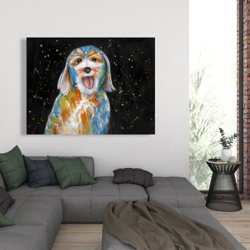 Blue Abstract Labradoodle Canvas | Living Room Decor Art