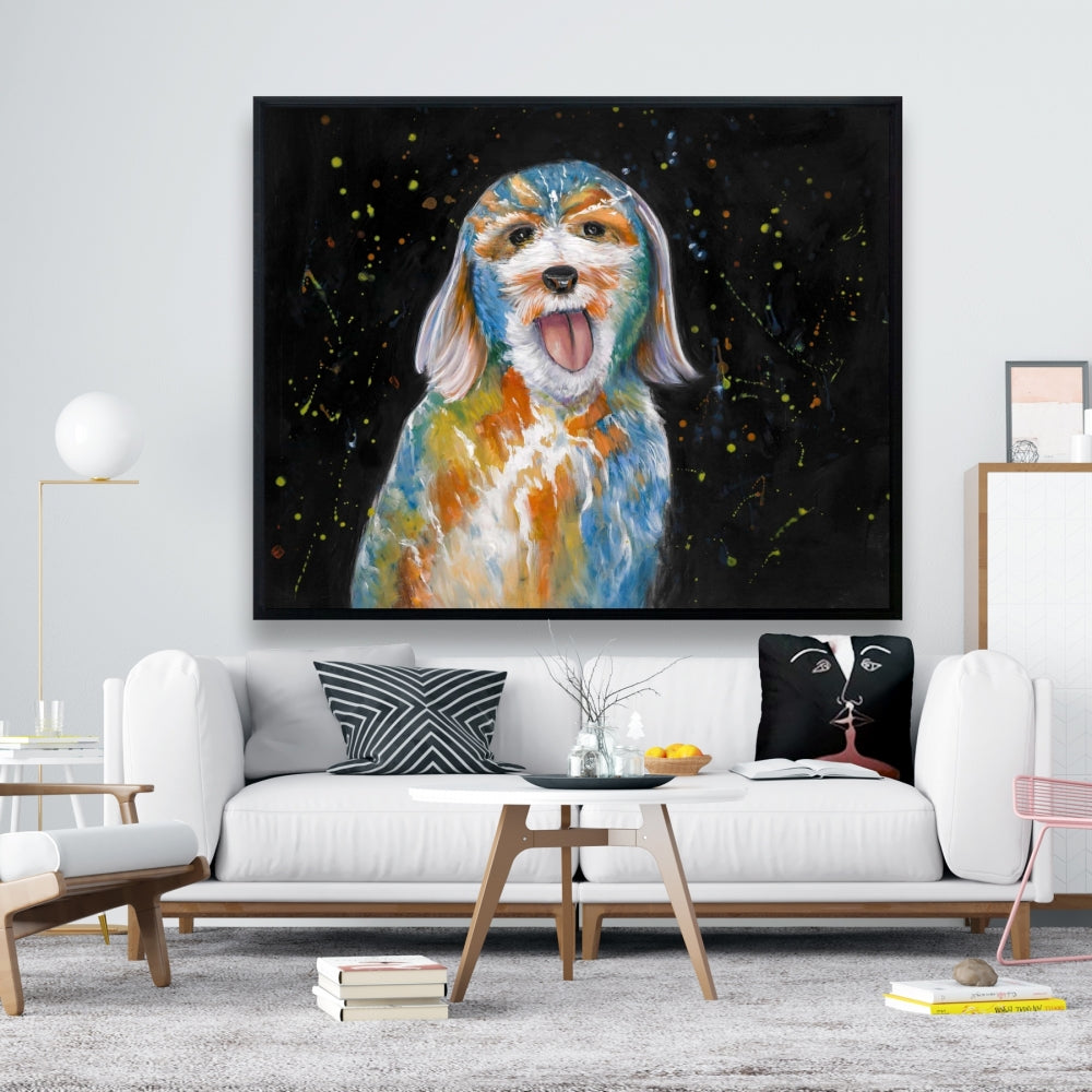 Abstract Labradoodle Canvas - Blue Framed Wall Art Decor