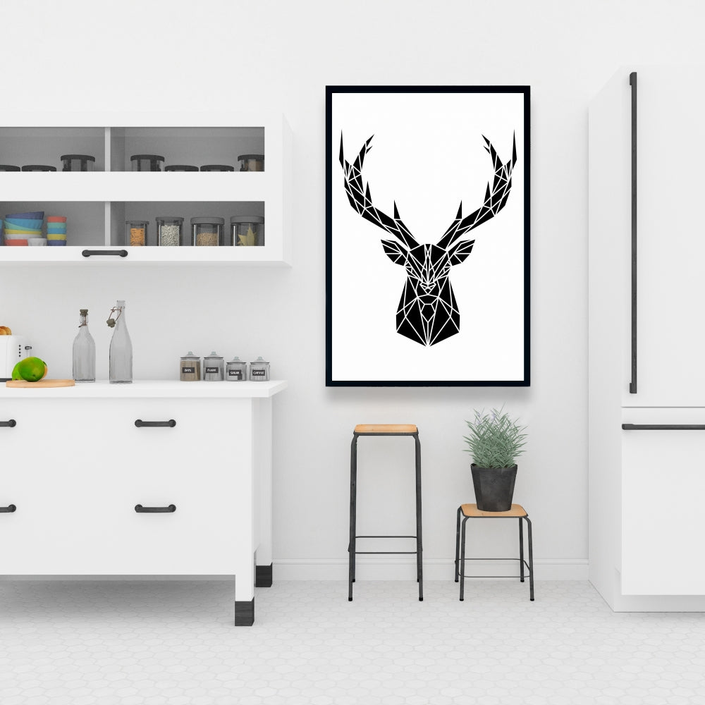Toile géométrique à tête de cerf | Décoration d'intérieur encadrée de style industriel