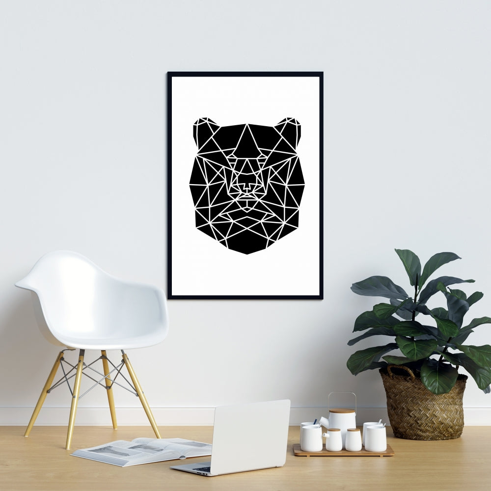 Toile tête d'ours géométrique | Décoration animalière monochrome