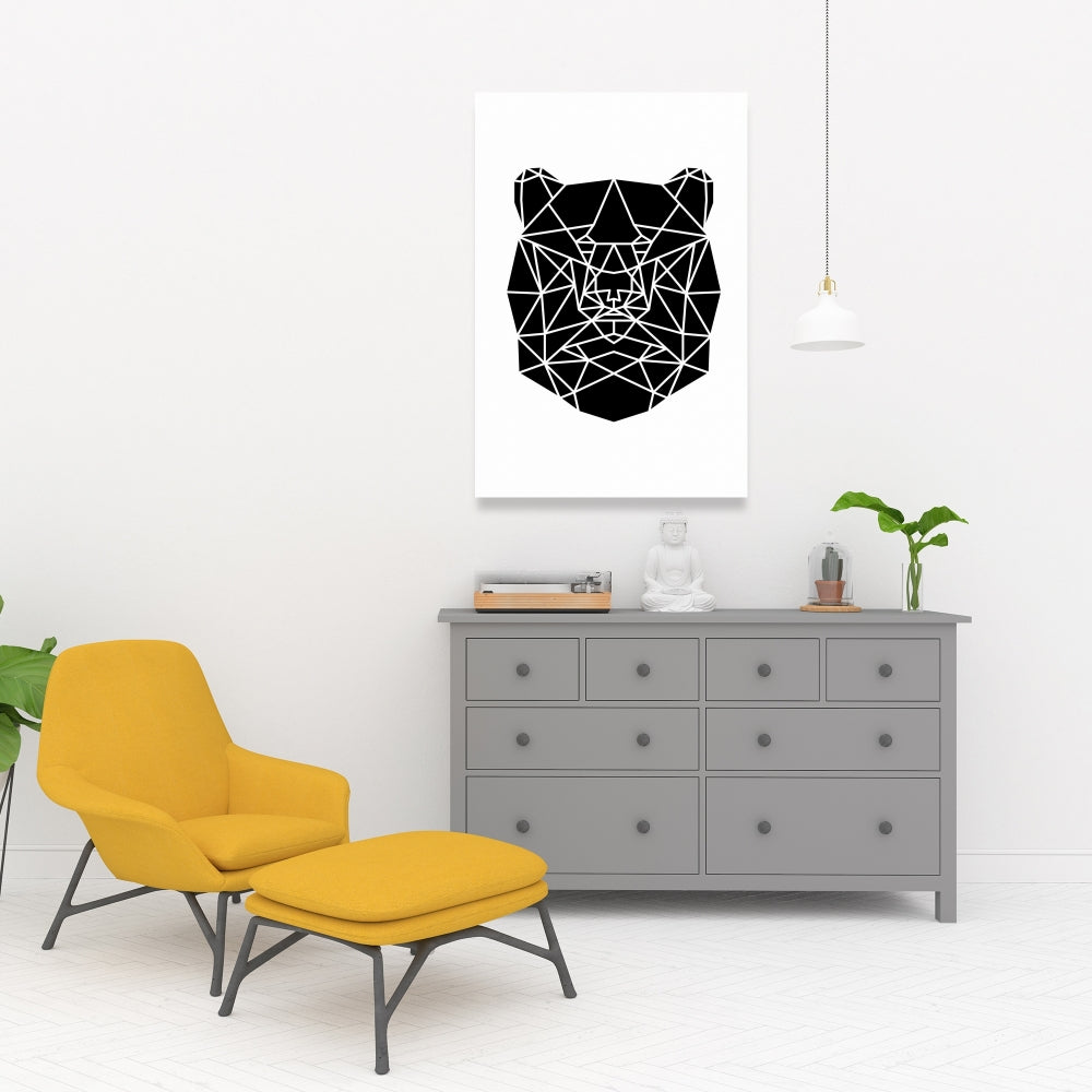 Geometric Bear Head Canvas | Monochrome Animal Wall Art