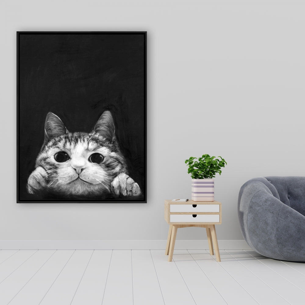 Livingroom Pets White Framed Canvas - Curious Cat Home Decor