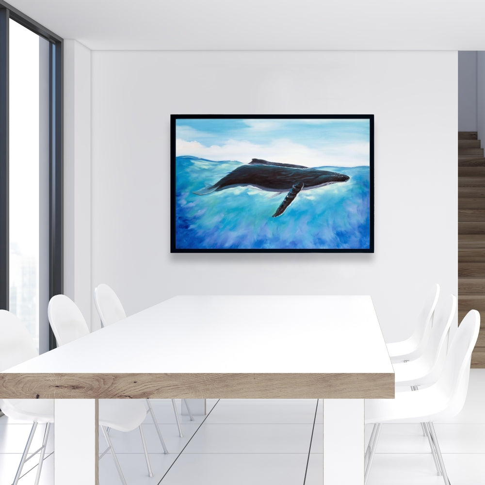 Blue Whale Marine Framed Canvas - Home Decor Wall Art