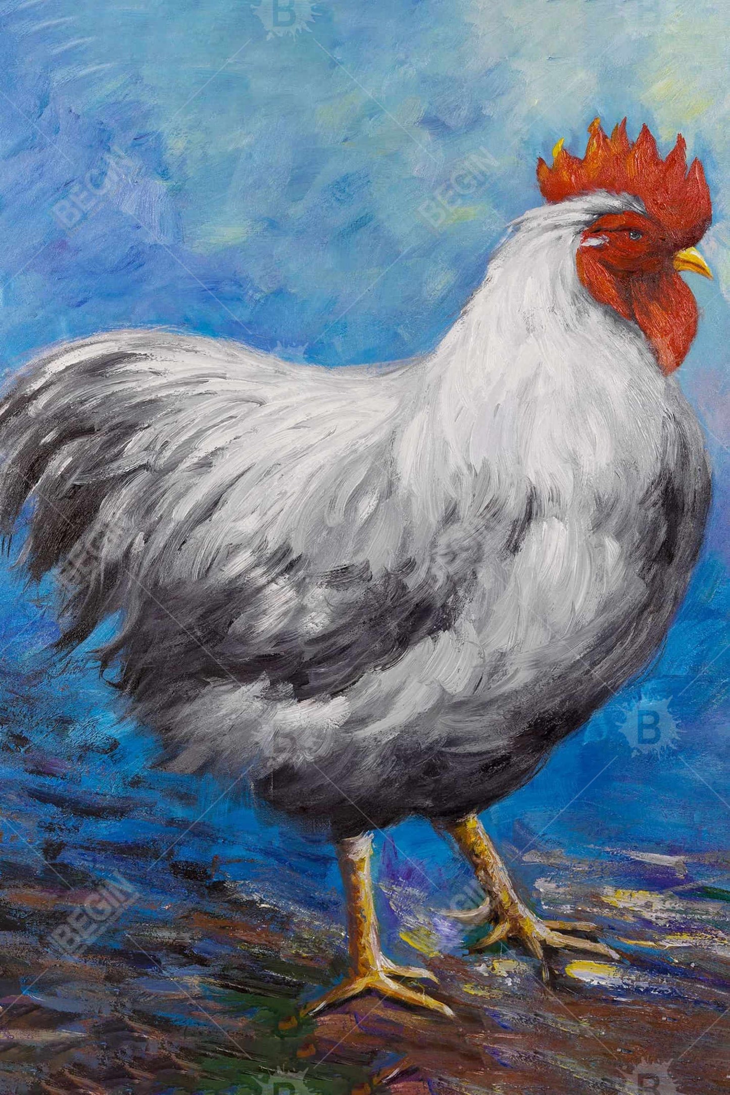 Grey Rooster Blue Farm Animals Magnetic Canvas for Home Decor