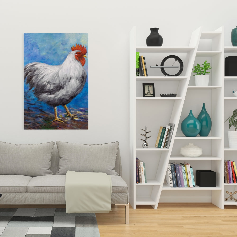 Toile Coq gris | Décoration d'intérieur avec animaux de la ferme bleus
