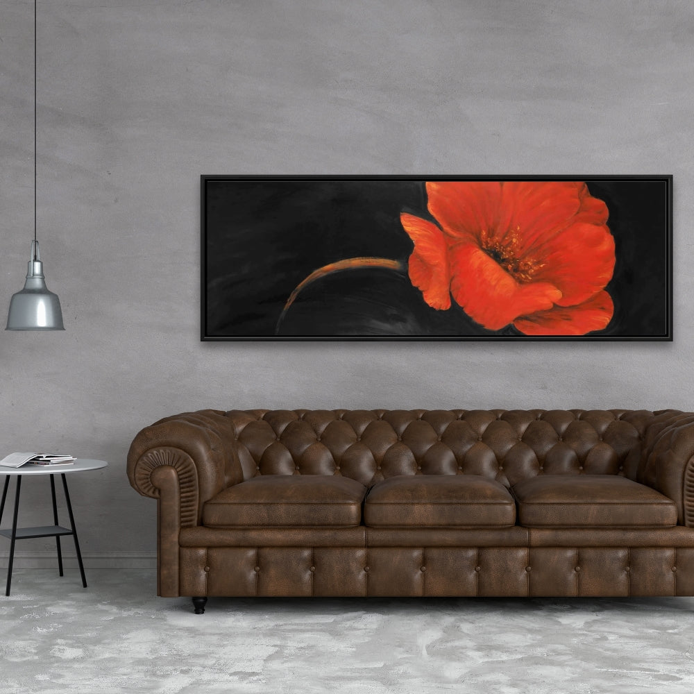 Black Bedroom Contemporary Framed Canvas - Red Flower Decor