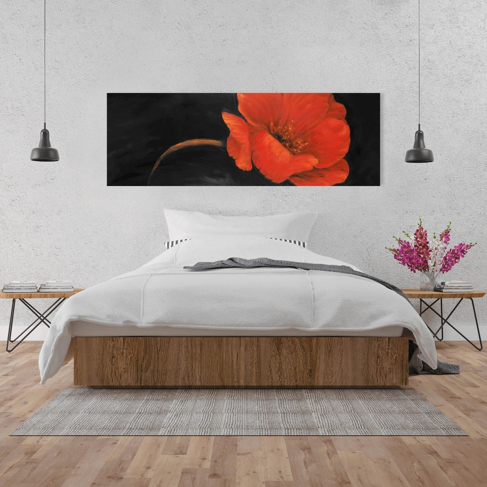 Red Flower Black Canvas - Elegant Bedroom Wall Art Decor