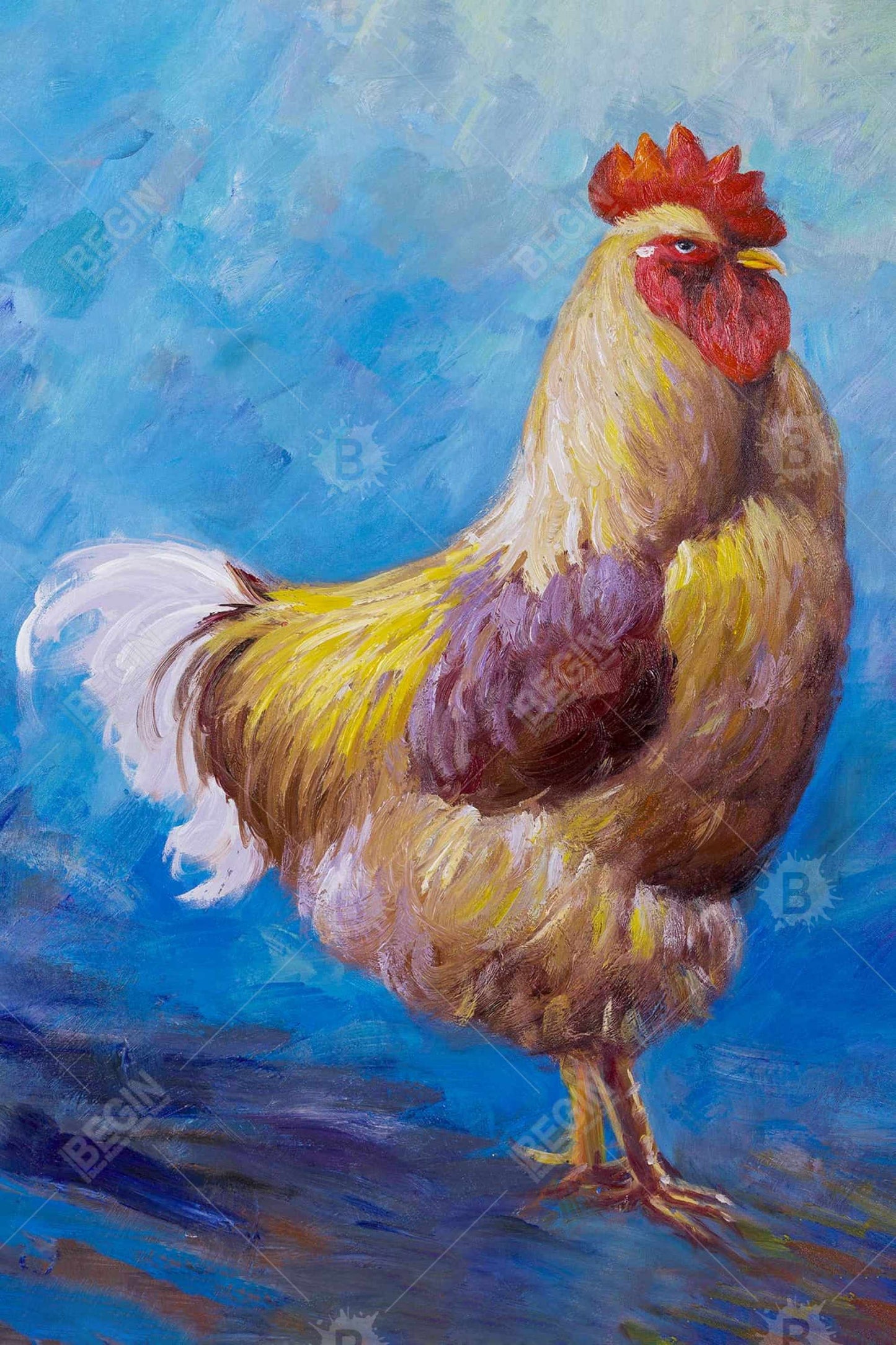 Beautiful Rooster Kitchen Canvas - Blue Farm Animals Decor