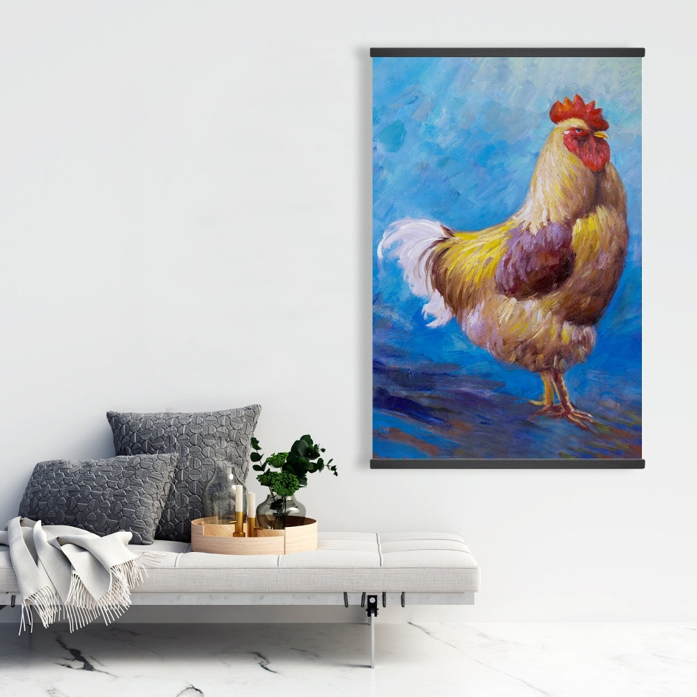 Beautiful Rooster Kitchen Canvas - Blue Farm Animals Decor