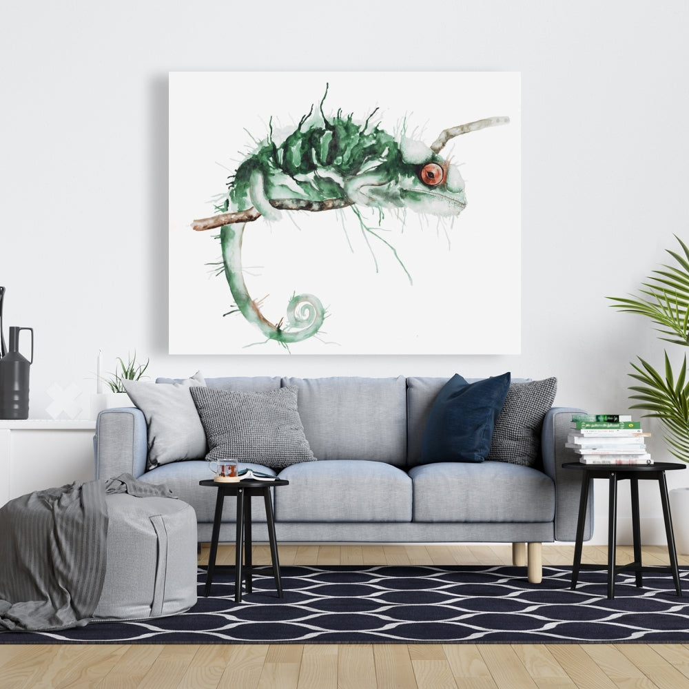 Chameleon on the Lookout Canvas | Green Reptile Wall Art Decor