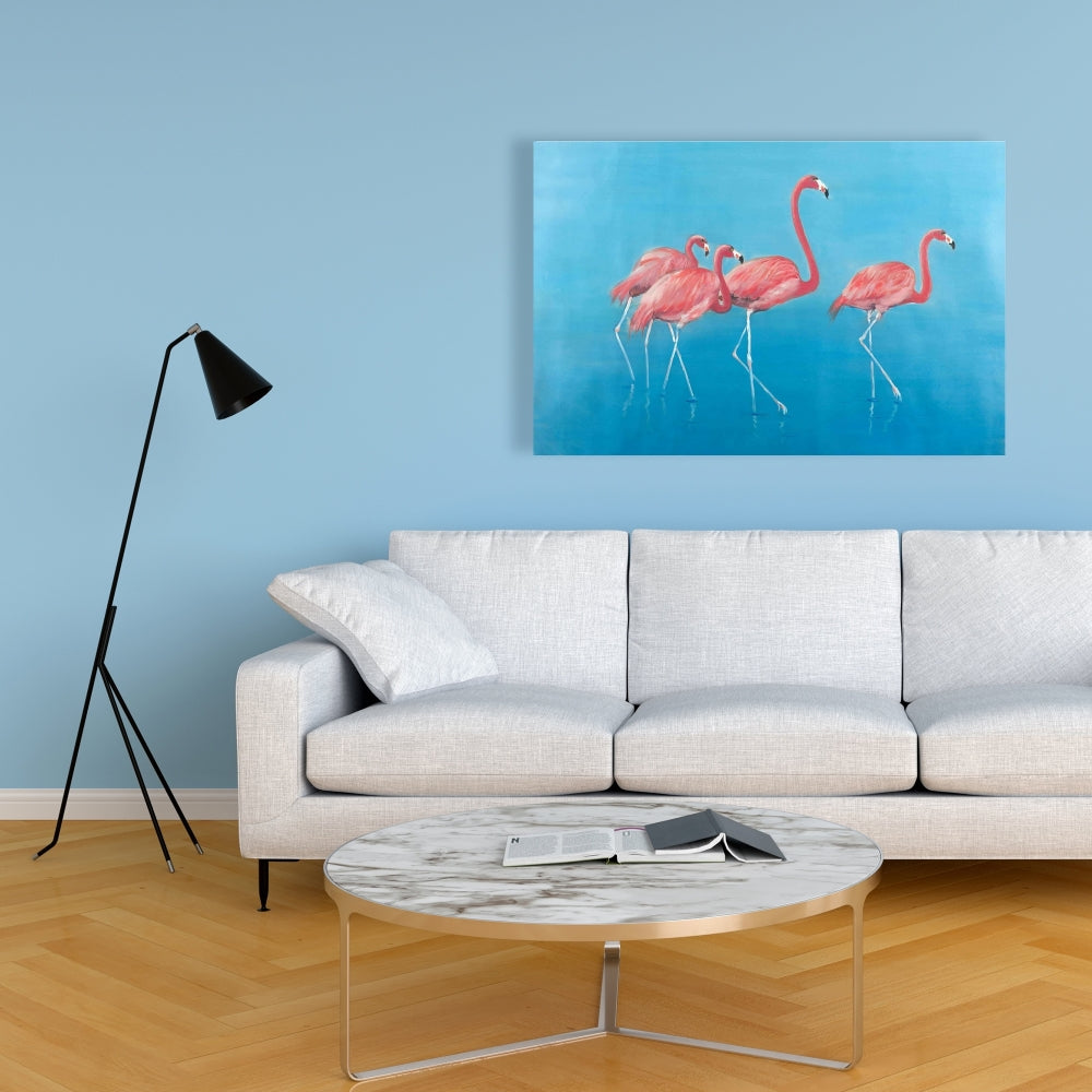 Blue Exotic Animals Canvas | Four Flamingos Home Decor Art