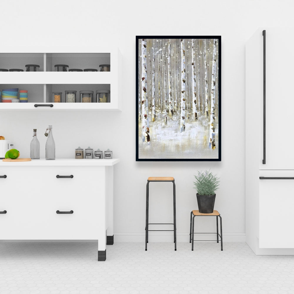 Birch Forest by Winter | Modern Framed Canvas for Home Decor
