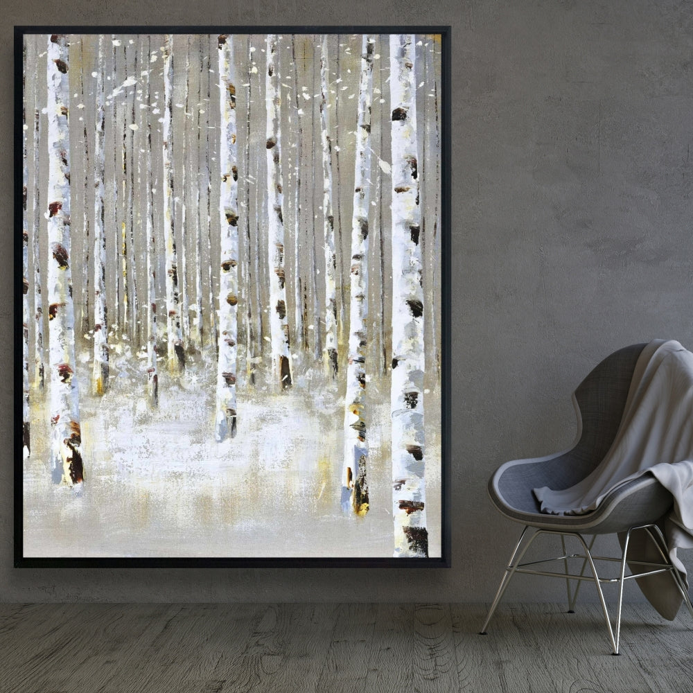 Birch Forest by Winter | Modern Framed Canvas for Home Decor