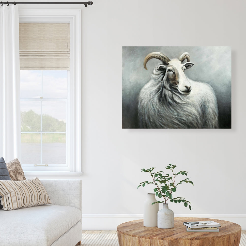 Cashmere Goat Canvas | Farm Animals White Decor for Home