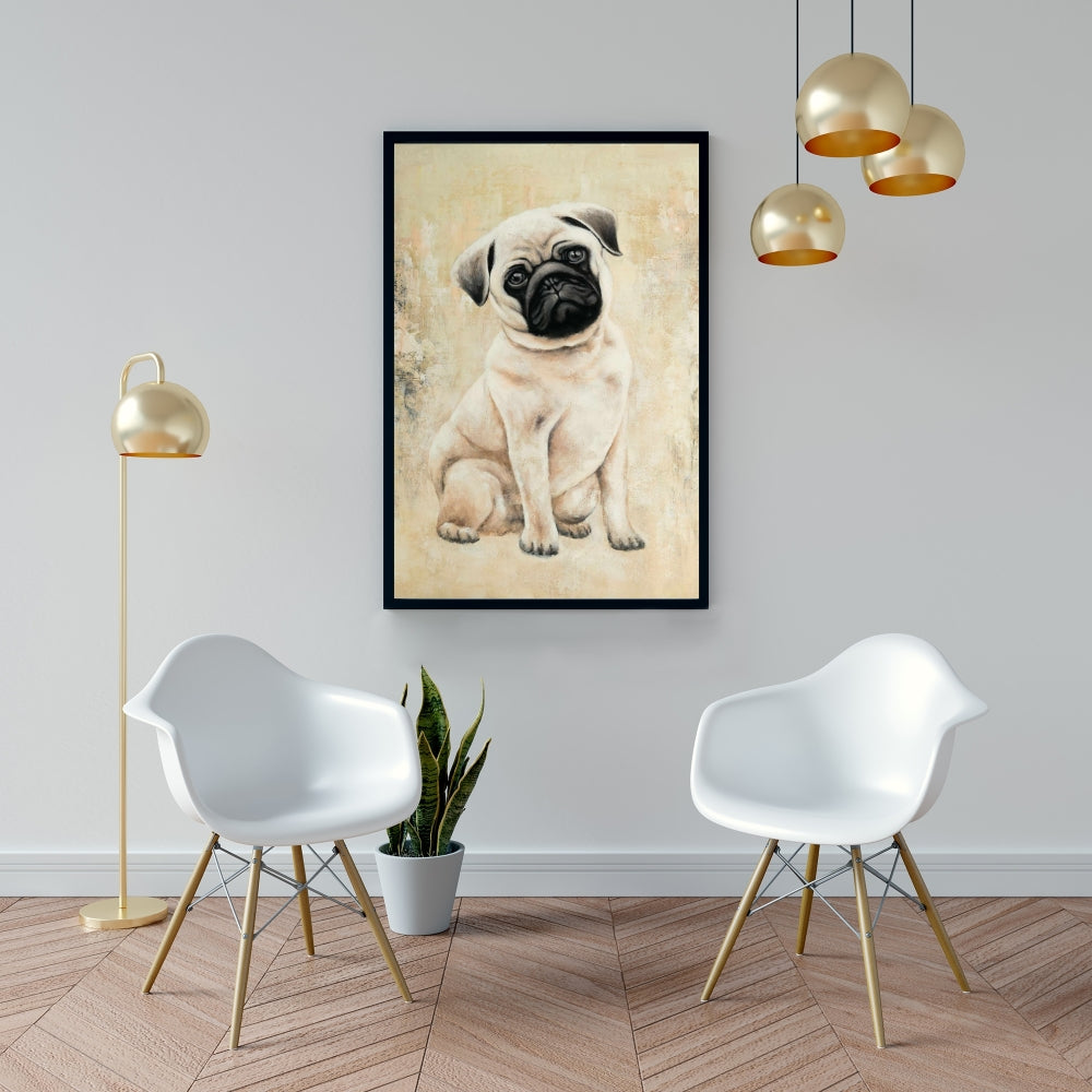 Small Pug Dog Canvas | Bedroom Animals Framed Wall Art Decor