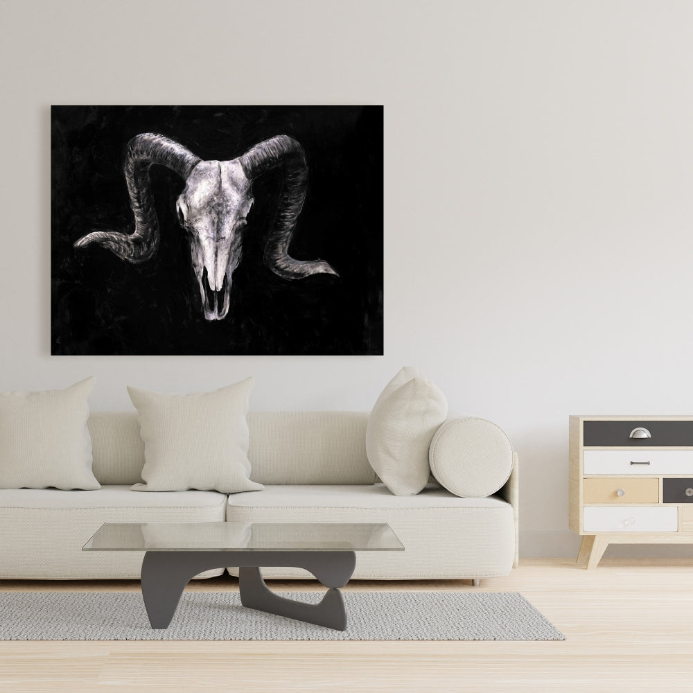 Ram Skull Grunge Style Canvas | Gray Farm Animals Decor
