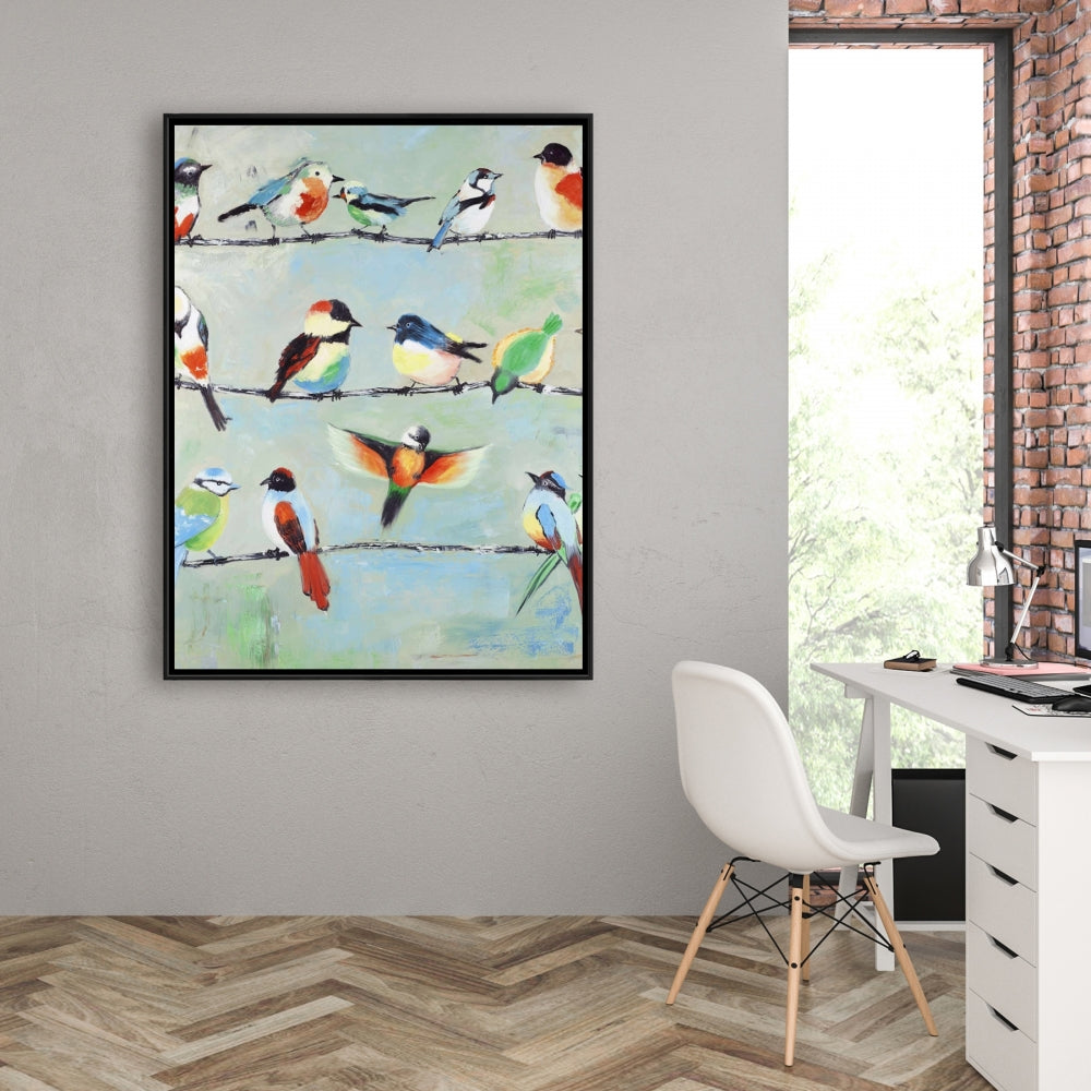 Small Abstract Colorful Birds | Framed Canvas Home Decor