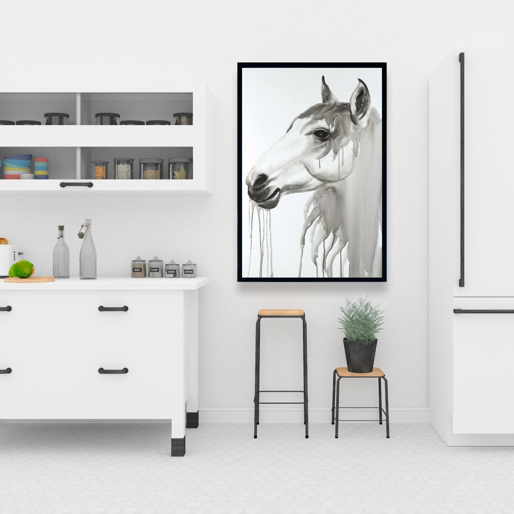 Beautiful White Horse Canvas | Minimalist Bedroom Decor
