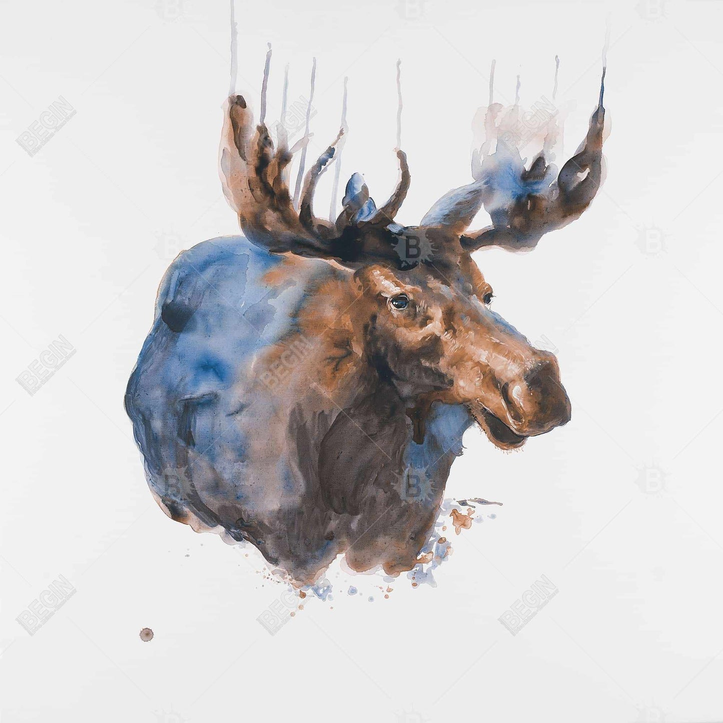 Abstract Blue Moose Canvas - Rustic Bedroom Wall Art Decor