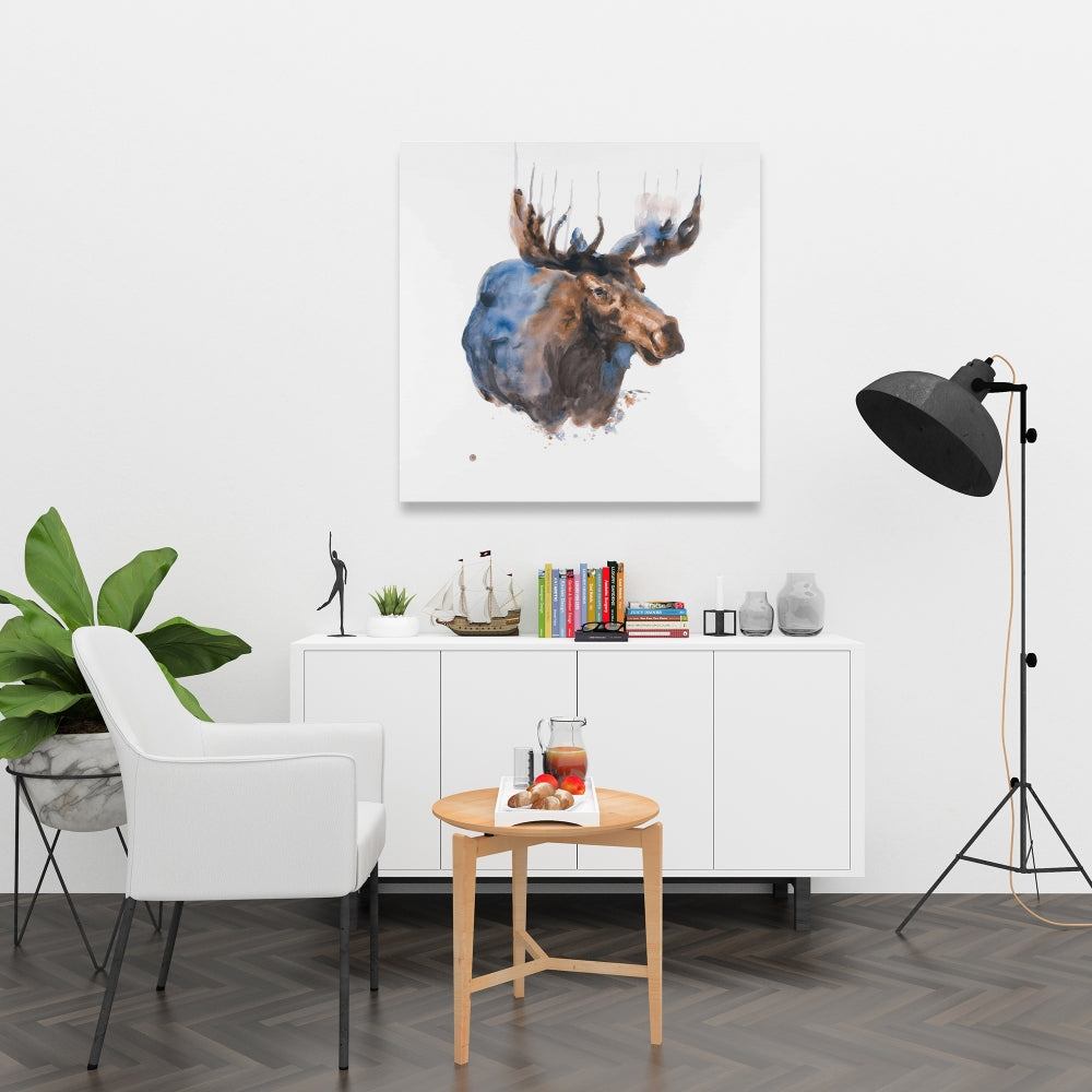 Abstract Blue Moose Canvas - Rustic Bedroom Wall Art Decor
