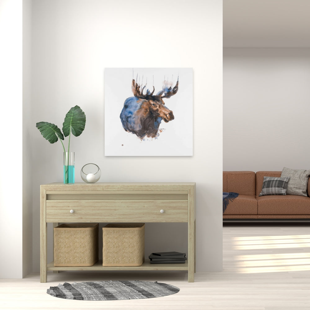 Abstract Blue Moose Canvas - Rustic Bedroom Wall Art Decor