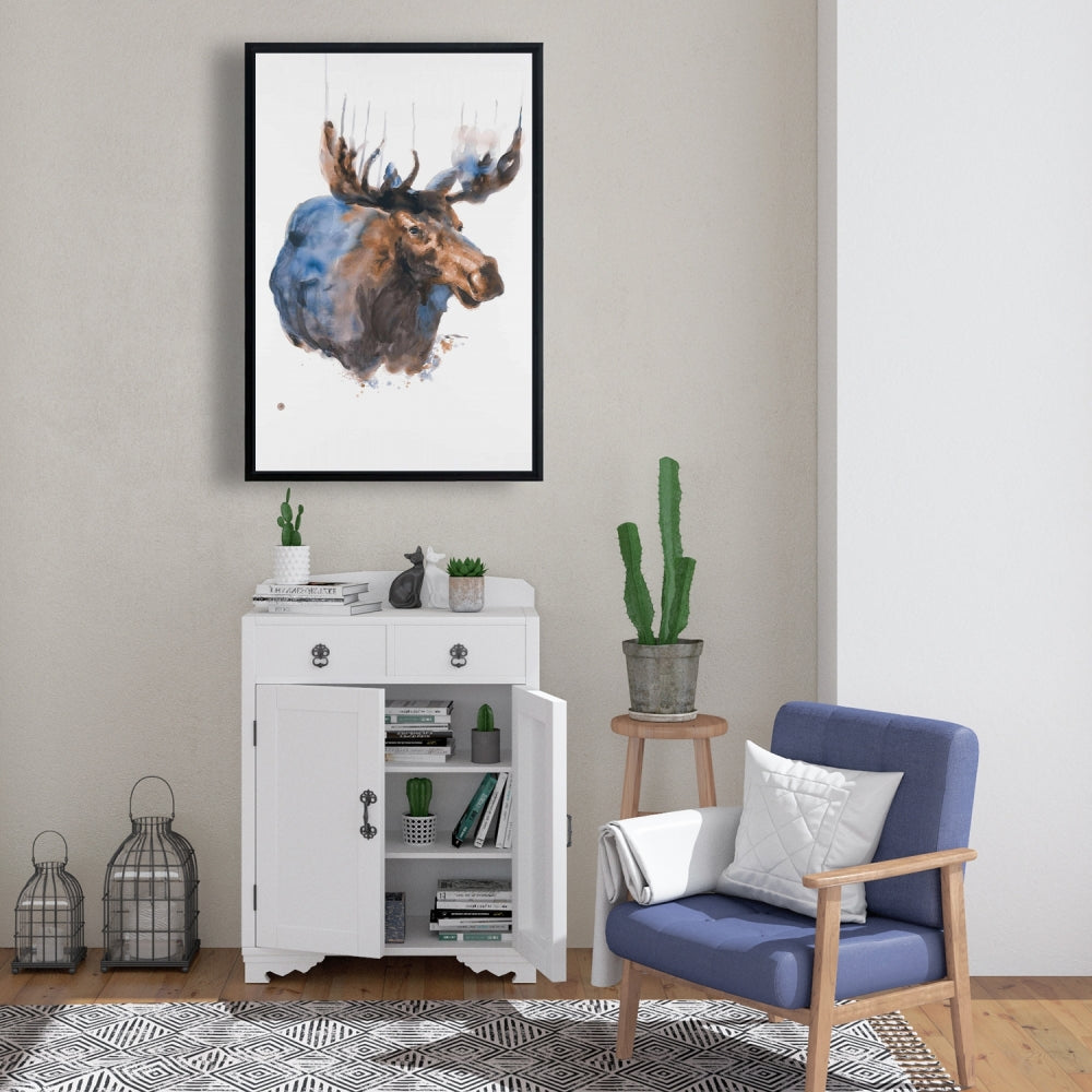 Abstract Blue Moose Canvas - Bedroom Animal Decor | Framed Art