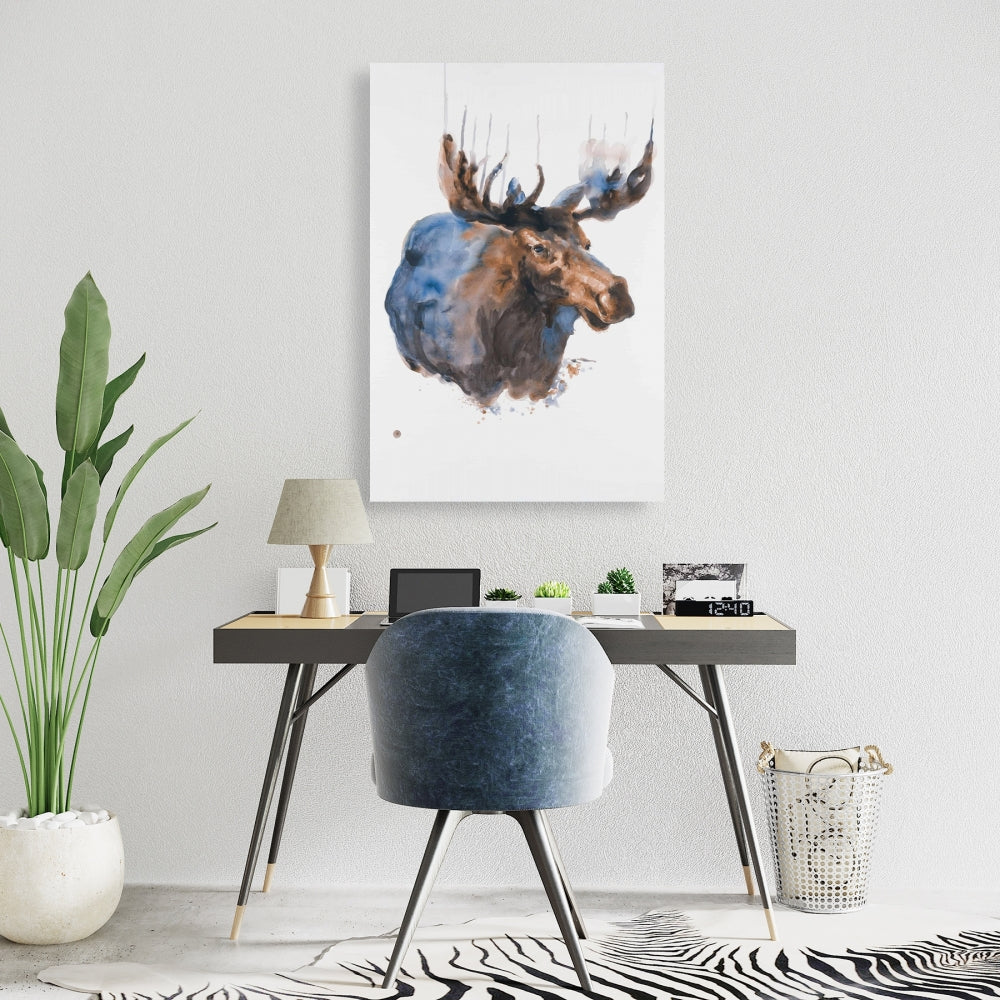 Abstract Blue Moose Canvas - Rustic Bedroom Wall Art Decor