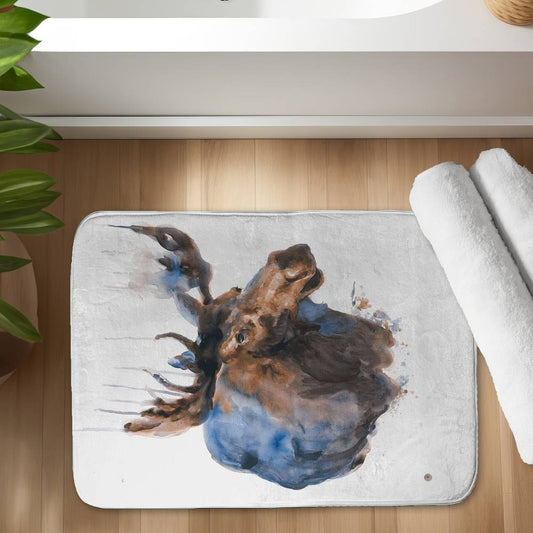 Abstract Blue Moose Bath Mat | Rustic Deer Home Decor