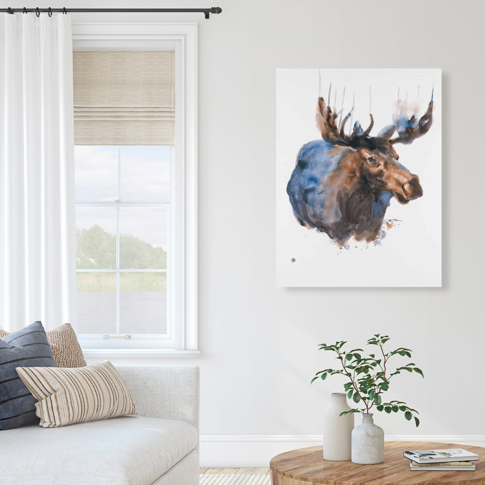 Abstract Blue Moose Canvas - Rustic Bedroom Wall Art Decor