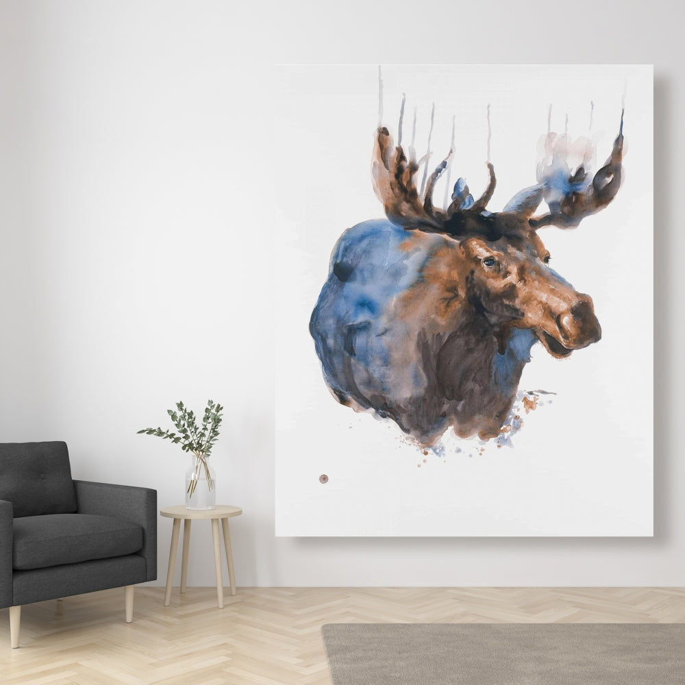 Abstract Blue Moose Canvas - Rustic Bedroom Wall Art Decor