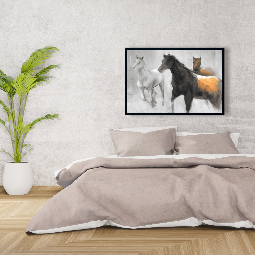 Toile abstraite « Troupeau de chevaux » | Décor d'animaux de la ferme marron