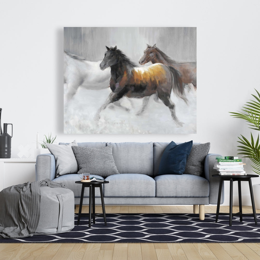 Herd of Wild Horses Canvas Art | Farm Animals Home Decor