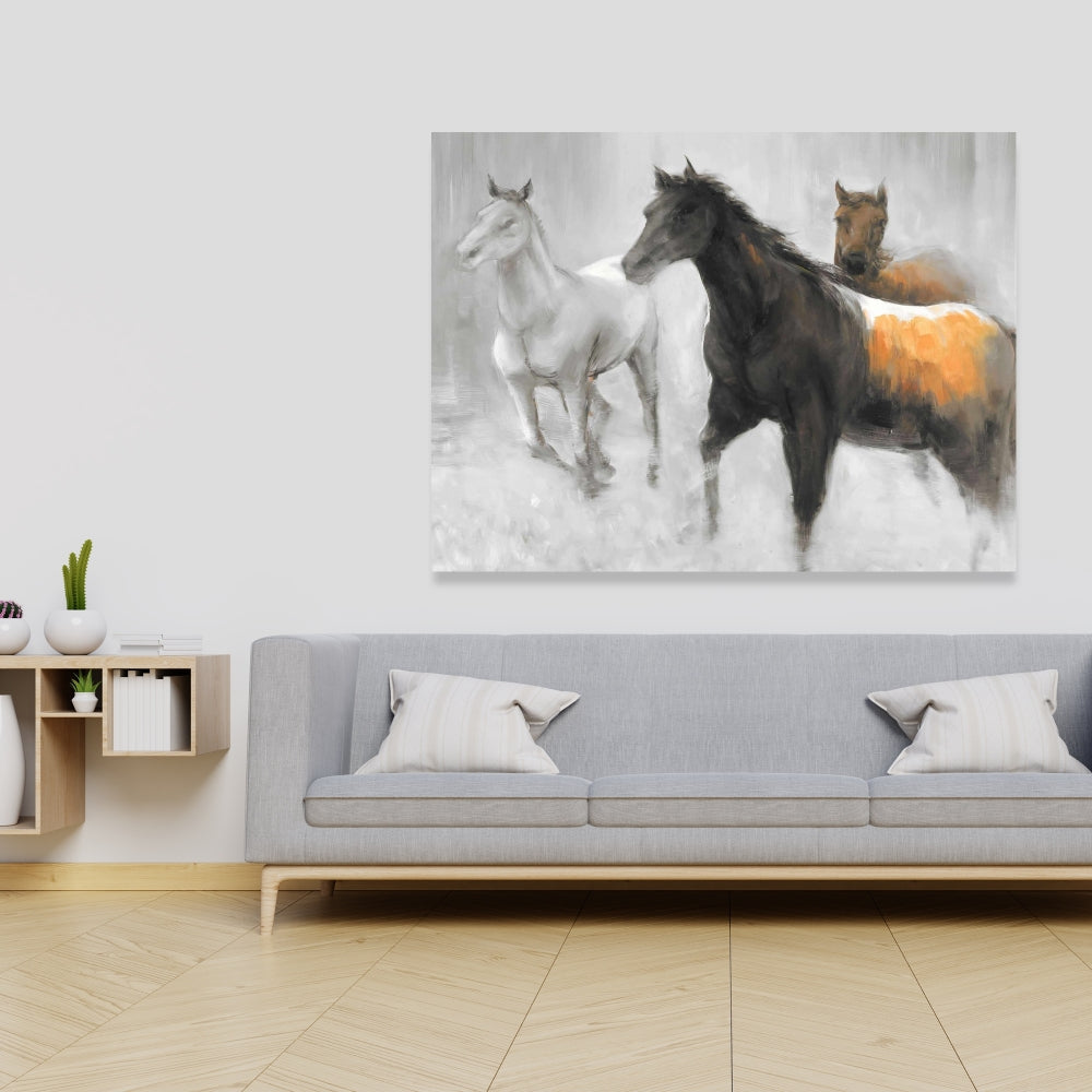 Abstract Herd of Horses Canvas - Brown Animal Home Decor