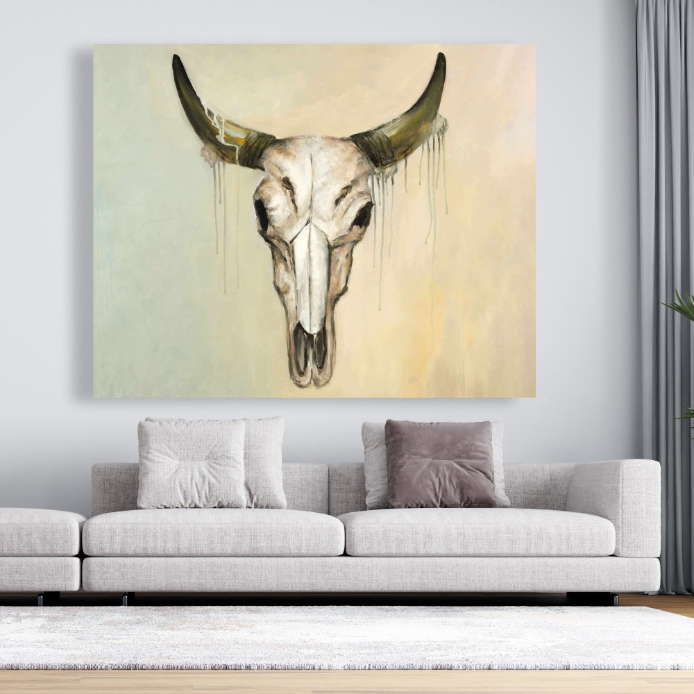 Color Fading Bull Skull Canvas - African Farm Decor for Bedroom
