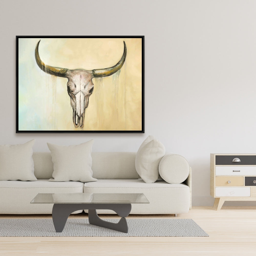 Rustic Brown Cow Skull Canvas - Animal Framed Home Decor